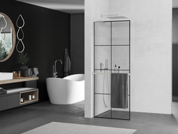 Mexen Kioto+ L perete de duș cu raft Walk-in 70 x 200 cm, model negru, nichel periat - 800-070-123-97-77