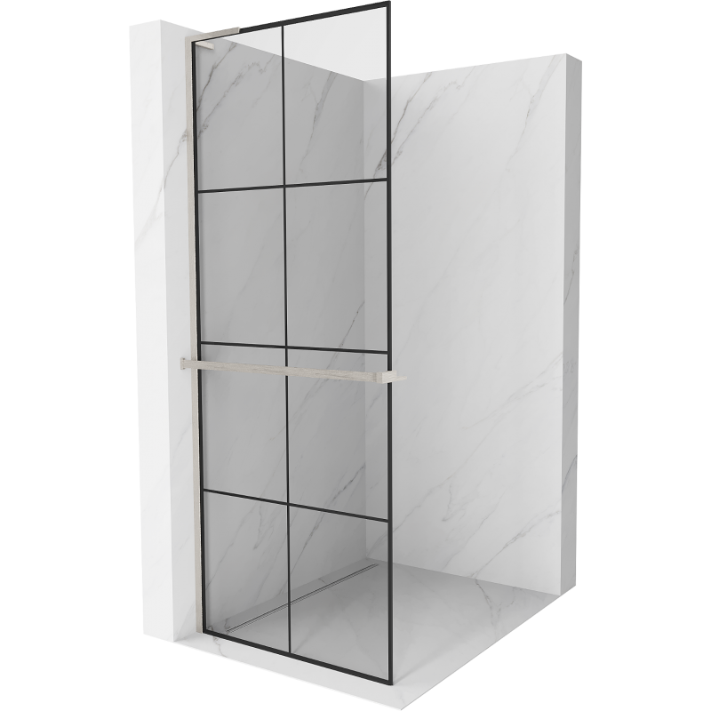 Mexen Kioto+ L zuhanyfal polccal Walk-in 70 x 200 cm, fekete minta, kefe rozsdamentes acél - 800-070-123-97-77