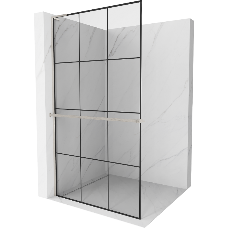 Mexen Kioto+ L perete de duș cu shelf Walk-in 100 x 200 cm, model negru, nichel periat - 800-100-123-97-77