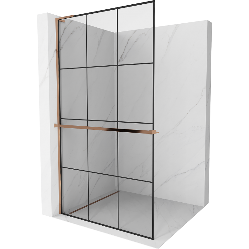 Mexen Kioto+ L Walk-in zuhanyfal polccal 110 x 200 cm, fekete minta, rózsaarany - 800-110-123-60-77