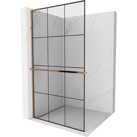 Mexen Kioto+ L perete duș cu raft Walk-in 110 x 200 cm, model negru, aur roz - 800-110-123-60-77