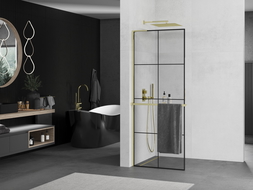 Mexen Kioto+ L perete de duș cu shelf Walk-in 70 x 200 cm, model negru, aurie - 800-070-123-50-77