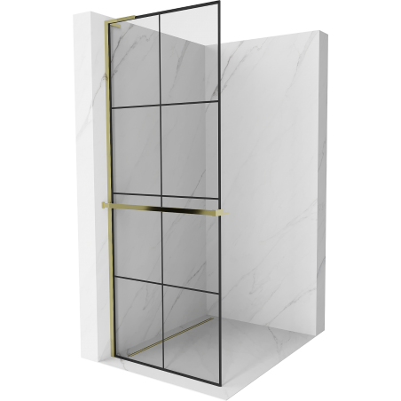 Mexen Kioto+ L zidărie pentru duș cu raft Walk-in 80 x 200 cm, model negru, aurit - 800-080-123-50-77