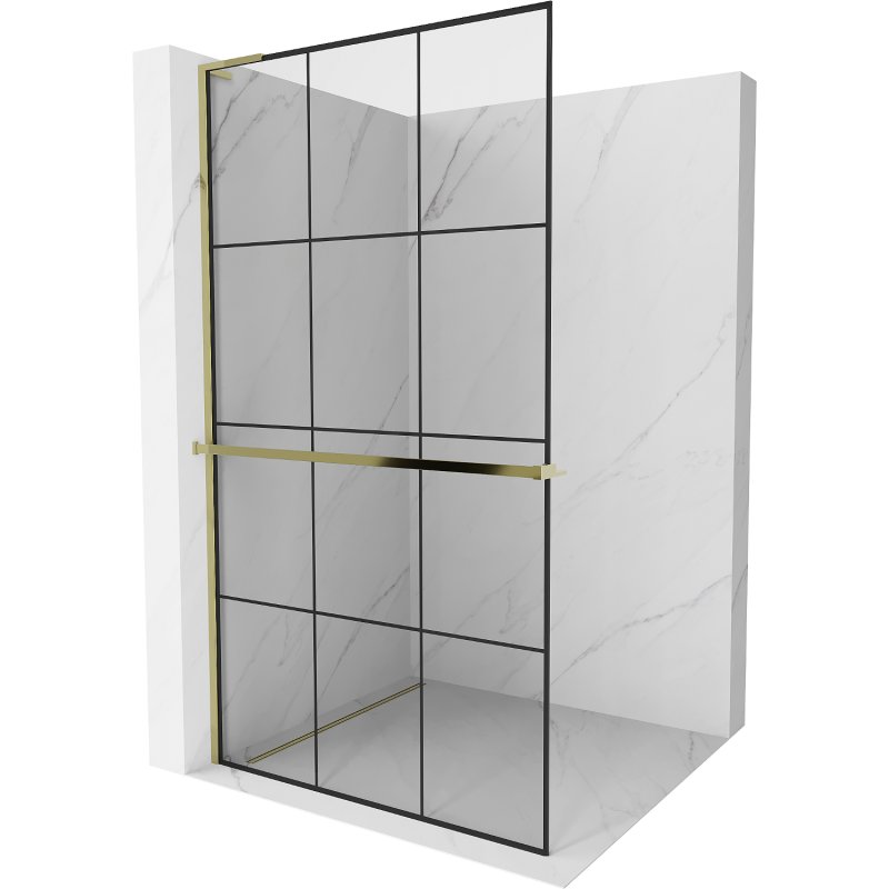 Mexen Kioto+ L peretele de duş cu suport Walk-in 120 x 200 cm, model negru, aurit - 800-120-123-50-77