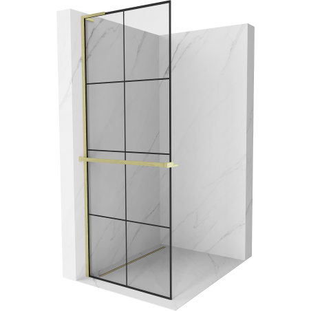 Mexen Kioto+ L Walk-in zuhanyfal polccal 80 x 200 cm, fekete mintázat, arany csiszolt - 800-080-123-55-77