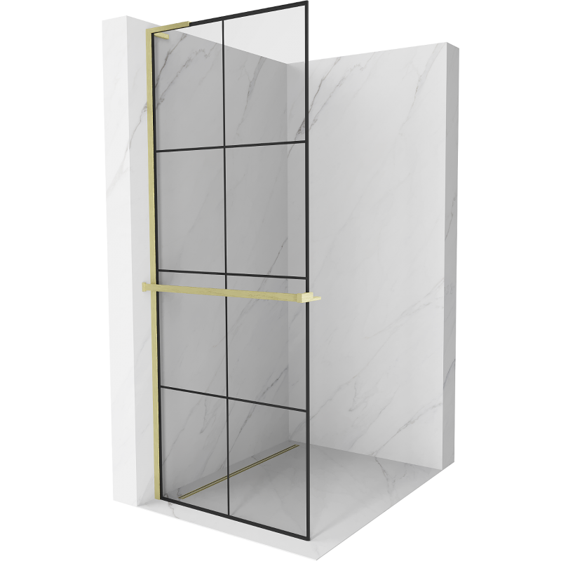 Mexen Kioto+ L zuhanyfal polccal Walk-in 90 x 200 cm, fekete minta, arany kefélt - 800-090-123-55-77