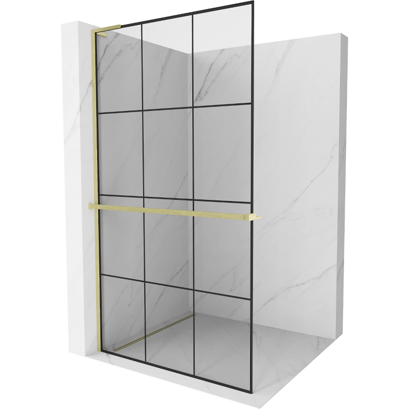 Mexen Kioto+ L panou de duș cu raft Walk-in 110 x 200 cm, model negru, aur vopsit - 800-110-123-55-77