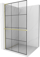Mexen Kioto+ L panou de duș cu raft Walk-in 110 x 200 cm, model negru, aur vopsit - 800-110-123-55-77