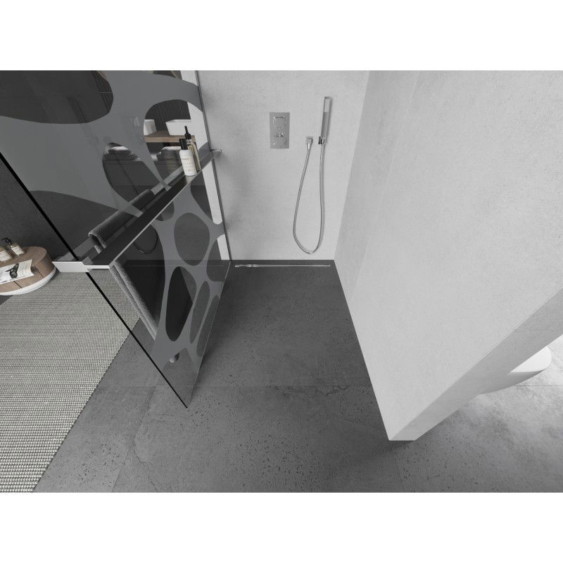 Mexen Kioto+ L zuhanyfal polccal Walk-in 90 x 200 cm, fehér hullám, króm - 800-090-123-01-97