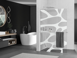 Mexen Kioto+ L Walk-in zuhanyfal polccal 100 x 200 cm, fehér mintázat, króm - 800-100-123-01-97