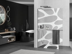 Mexen Kioto+ L zuhanyfal polccal Walk-in 100 x 200 cm, fehér hullám, gun gray kefe - 800-100-123-66-97