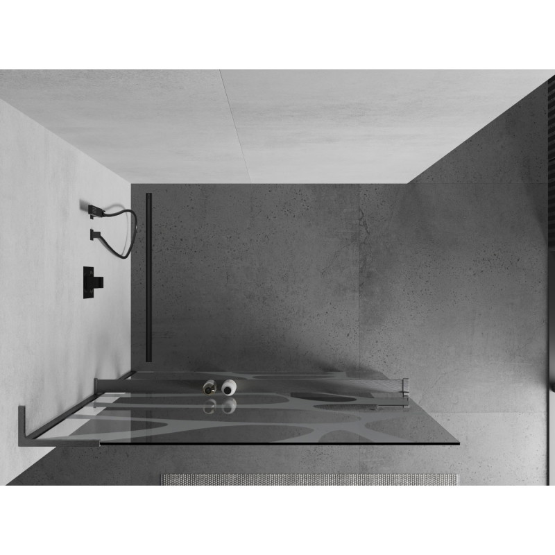 Mexen Kioto+ L perete de duș cu raft Walk-in 100 x 200 cm, val alb, gri periat - 800-100-123-66-97
