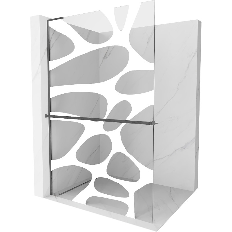 Mexen Kioto+ L zuhanyfal polccal Walk-in 100 x 200 cm, fehér hullám, gun gray kefe - 800-100-123-66-97