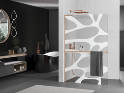 Mexen Kioto+ L perete de duș cu raft Walk-in 70 x 200 cm, model alb, cupru periat - 800-070-123-65-97