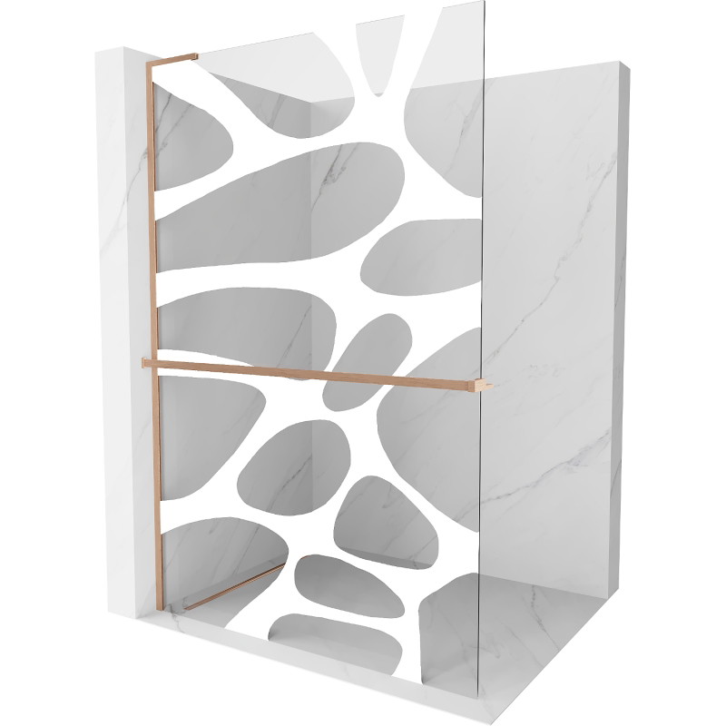Mexen Kioto+ L 120 x 200 cm-es, polccal ellátott Walk-in zuhanyfal, fehér hullám, kefélt réz - 800-120-123-65-97