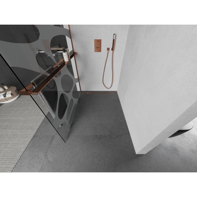 Mexen Kioto+ L perete de duș cu raft Walk-in 70 x 200 cm, val alb, aur roz - 800-070-123-60-97