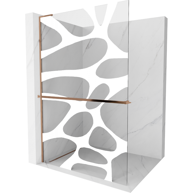 Mexen Kioto+ L zuhanyfal polccal Walk-in 80 x 200 cm, fehér mintázat, rose gold - 800-080-123-60-97