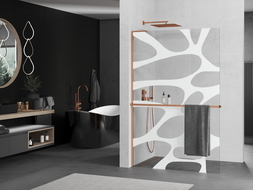 Mexen Kioto+ L perete de duș cu raft Walk-in 90 x 200 cm, model alb, aur roz - 800-090-123-60-97