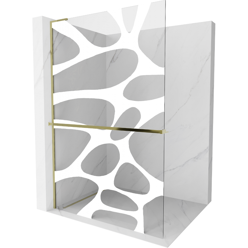 Mexen Kioto+ L zuhanyfal polccal Walk-in 80 x 200 cm, fehér hullám, arany - 800-080-123-50-97