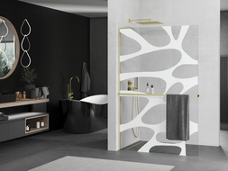 Mexen Kioto+ L perete de duș cu raft Walk-in 90 x 200 cm, model alb, auriu - 800-090-123-50-97