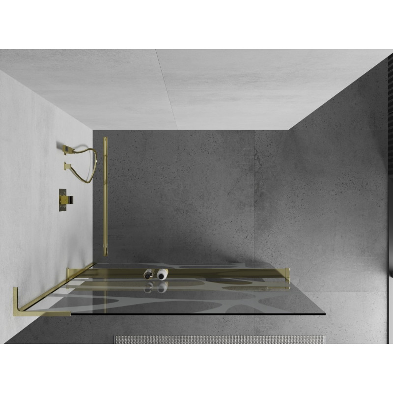 Mexen Kioto+ L perete de duș cu raft Walk-in 110 x 200 cm, val alb, auriu - 800-110-123-50-97