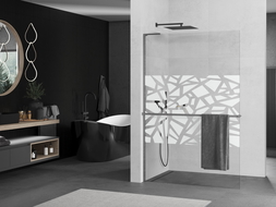 Mexen Kioto+ L perete de duș cu raft Walk-in 70 x 200 cm, model alb, gri gun cu finisaj periat - 800-070-123-66-85