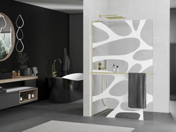 Mexen Kioto+ L panou de duș cu suport Walk-in 70 x 200 cm, model alb, finisaj auriu periat - 800-070-123-55-97