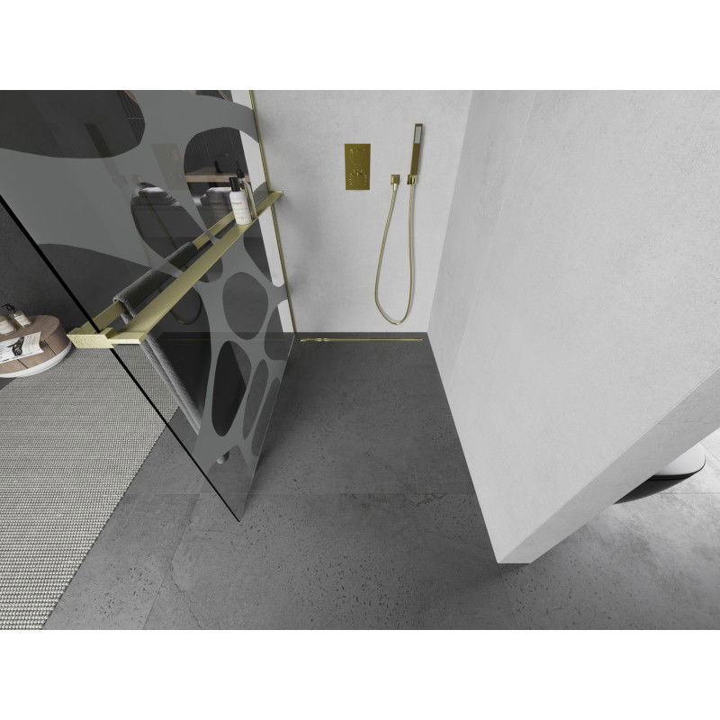 Mexen Kioto+ L panou de duș cu raft Walk-in 80 x 200 cm, undă albă, auriu periat - 800-080-123-55-97