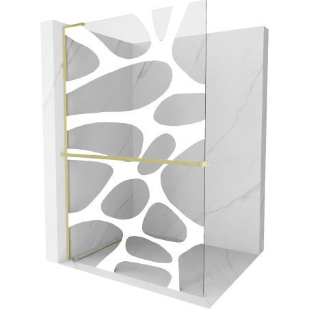 Mexen Kioto+ L zuhanyfal Walk-in polccal 90 x 200 cm, fehér minta, arany kefélt - 800-090-123-55-97