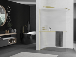 Mexen Kioto+ pereți pentru duș cu suport, Walk-in 100 x 200 cm, transparență, finisaj aurit periat - 800-100-121-55-09