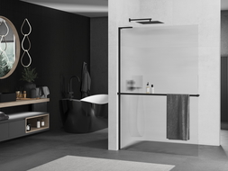 Mexen Kioto+ L zuhanykabin Walk-in polccal 80 x 200 cm, áttetsző, fekete - 800-080-123-70-09