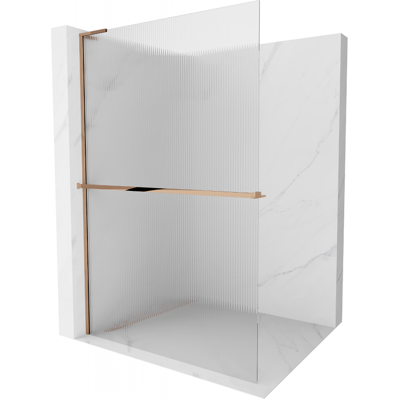 Mexen Kioto+ L peretele de duș cu raft Walk-in 100 x 200 cm, transparent, aur roz - 800-100-123-60-09