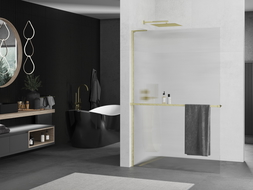Mexen Kioto+ L perete de duș cu raft Walk-in 70 x 200 cm, transparent, aurie periată - 800-070-123-55-09