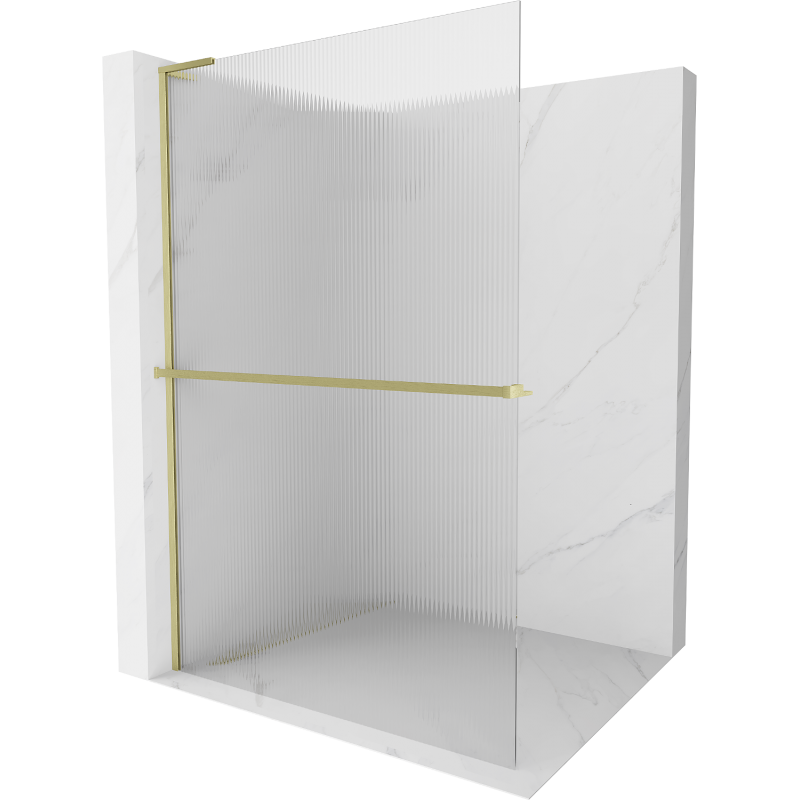 Mexen Kioto+ L panou de duș cu raft Walk-in 120 x 200 cm, dungi, auriu periat - 800-120-123-55-09