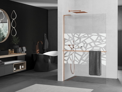 Mexen Kioto+ L perete duș cu raft Walk-in 120 x 200 cm, model alb, cupru periat - 800-120-123-65-85