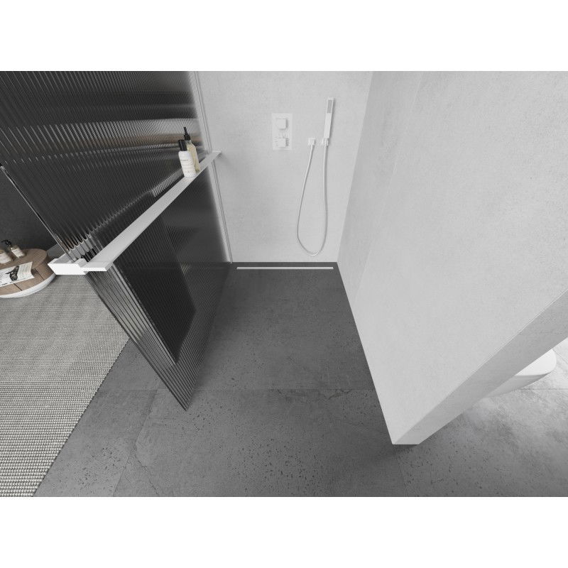 Mexen Kioto+ zuhanyfal polccal Walk-in 100 x 200 cm, csíkos, fehér - 800-100-121-20-09