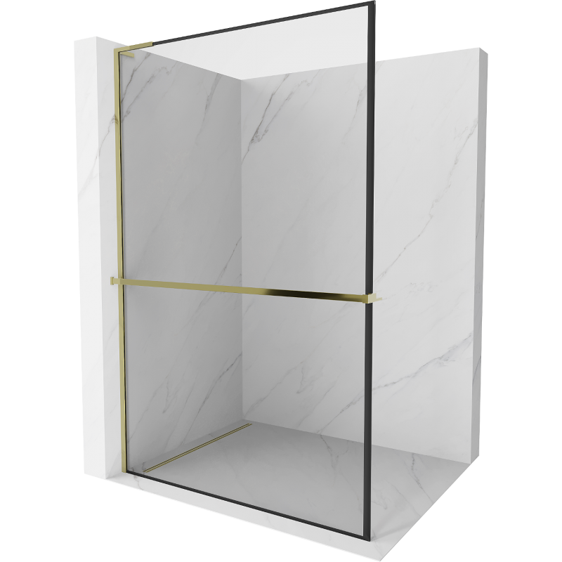 Mexen Kioto+ L zuhanyfal polccal Walk-in 100 x 200 cm, fekete minta, arany - 800-100-123-50-70