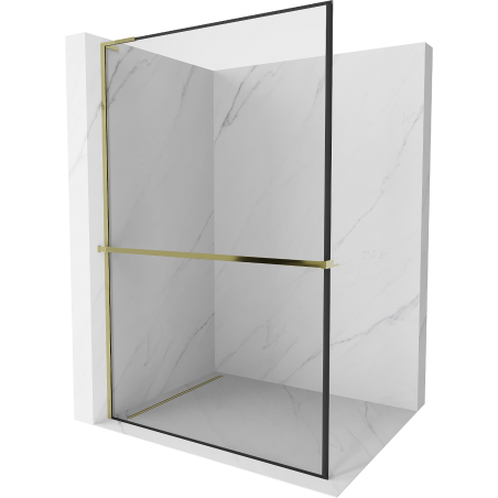 Mexen Kioto+ L Perete de duș cu raft Walk-in 70 x 200 cm, cadru negru, auriu - 800-070-123-50-70