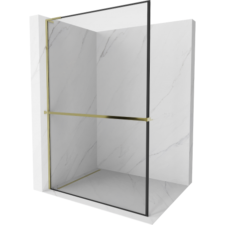 Mexen Kioto+ L perete de duș cu raft Walk-in 60 x 200 cm, model negru, aurit - 800-060-123-50-70