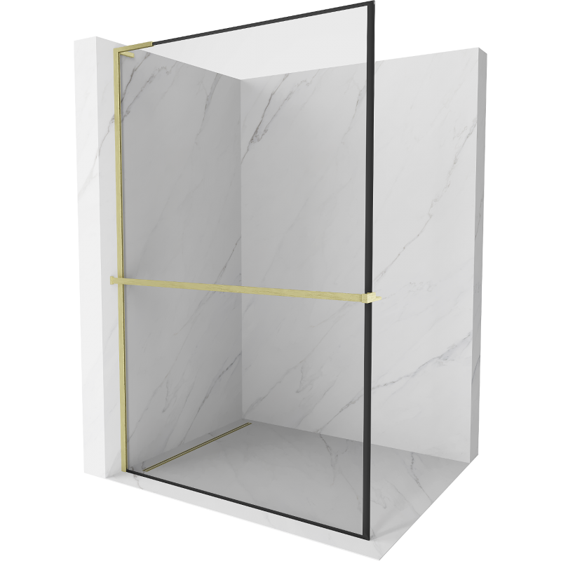 Mexen Kioto+ L perete de duș cu raft Walk-in 90 x 200 cm, cadru negru, auriu periat - 800-090-123-55-70