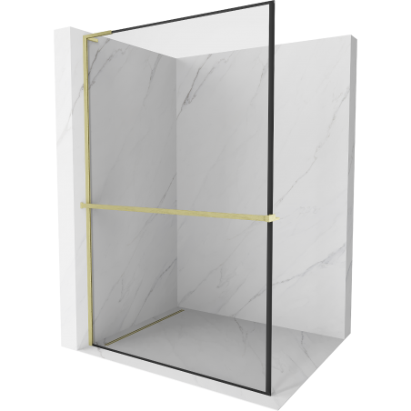 Mexen Kioto+ L perete de duș cu raft Walk-in 90 x 200 cm, cadru negru, auriu periat - 800-090-123-55-70