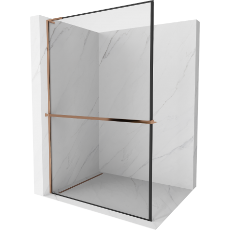 Mexen Kioto+ L perete de duș cu raft Walk-in 70 x 200 cm, cadru negru, aur roz - 800-070-123-60-70