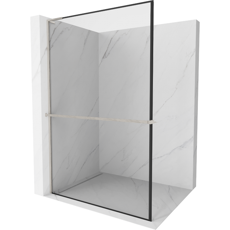 Mexen Kioto+ L zuhanyfal polccal Walk-in 50 x 200 cm, fekete keret, kefélt nikkel - 800-050-123-97-70