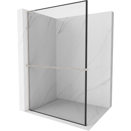 Mexen Kioto+ L zuhanyfal polccal Walk-in 50 x 200 cm, fekete keret, kefélt nikkel - 800-050-123-97-70