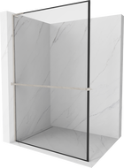 Mexen Kioto+ L zuhanyfal polccal Walk-in 80 x 200 cm, fekete keret, csiszolt nikkel - 800-080-123-97-70