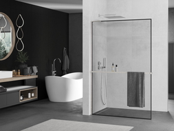 Mexen Kioto+ L zuhanyfal polccal Walk-in 80 x 200 cm, fekete keret, csiszolt nikkel - 800-080-123-97-70