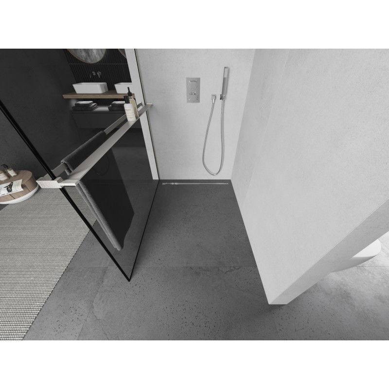 Mexen Kioto+ L zuhanyfal polccal Walk-in 110 x 200 cm, fekete keret, szálcsiszolt nikkel - 800-110-123-97-70