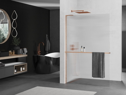 Mexen Kioto+ L perete de duș cu raft Walk-in 70 x 200 cm, bronz, cupru periat - 800-070-123-65-09