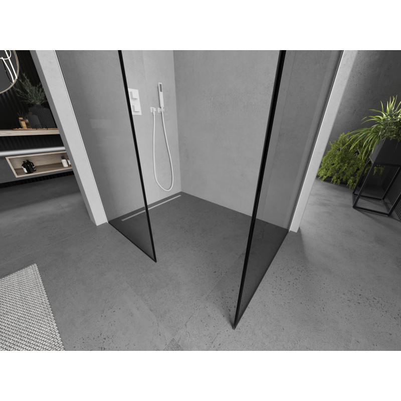 Mexen Kioto Perete de duș Walk-in 140 x 120 cm, ramă neagră, albă - 800-140-202-20-70-120