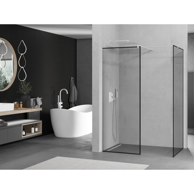 Mexen Kioto Perete de duș Walk-in 140 x 120 cm, ramă neagră, albă - 800-140-202-20-70-120